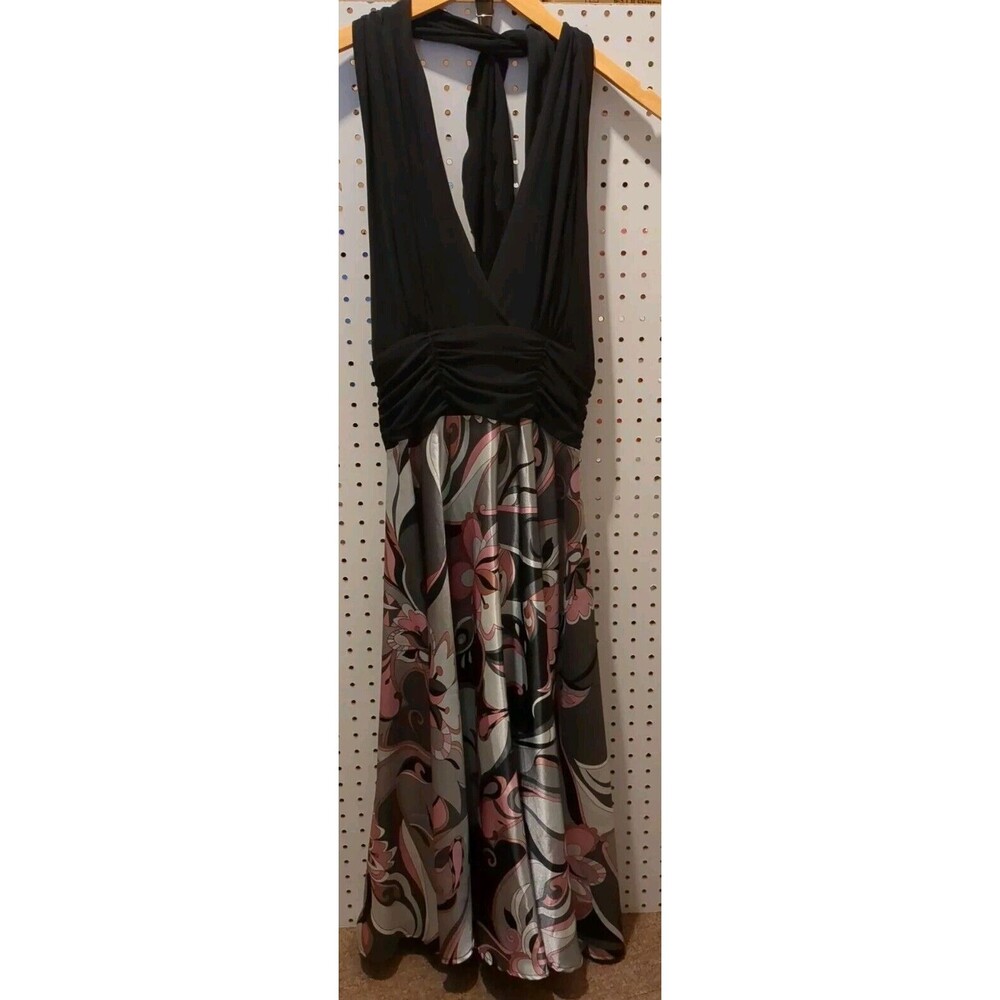 Connected Petite Sleeveless Dress 10P Tie Floral Black Green Pink